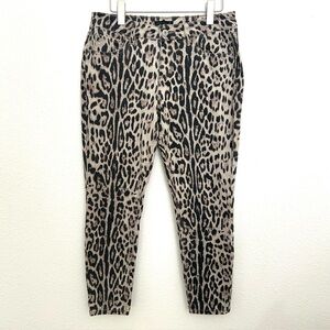 Animal Print Slim Jeans Pants Leopard Cotton Mid Rise Black Brown Beige Size 12